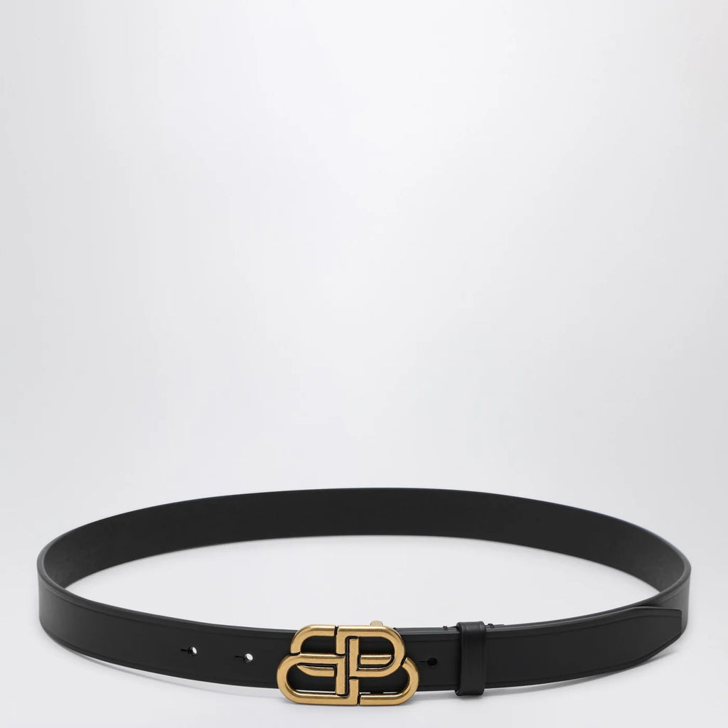 Balenciaga Black leather BB belt