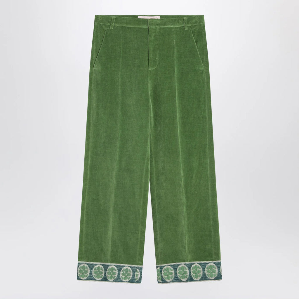 Valentino Green velvet trousers with jacquard hem