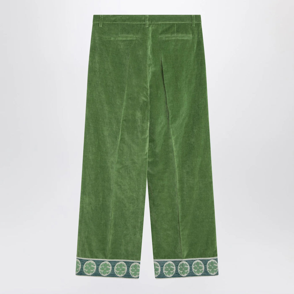 Valentino Green velvet trousers with jacquard hem