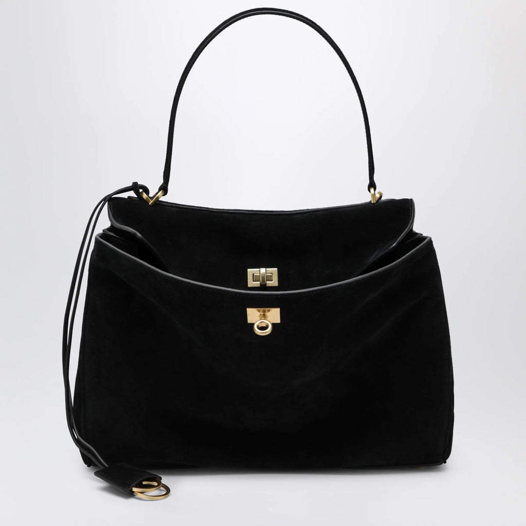 Balenciaga Medium Rodeo bag in suede calfskin, black