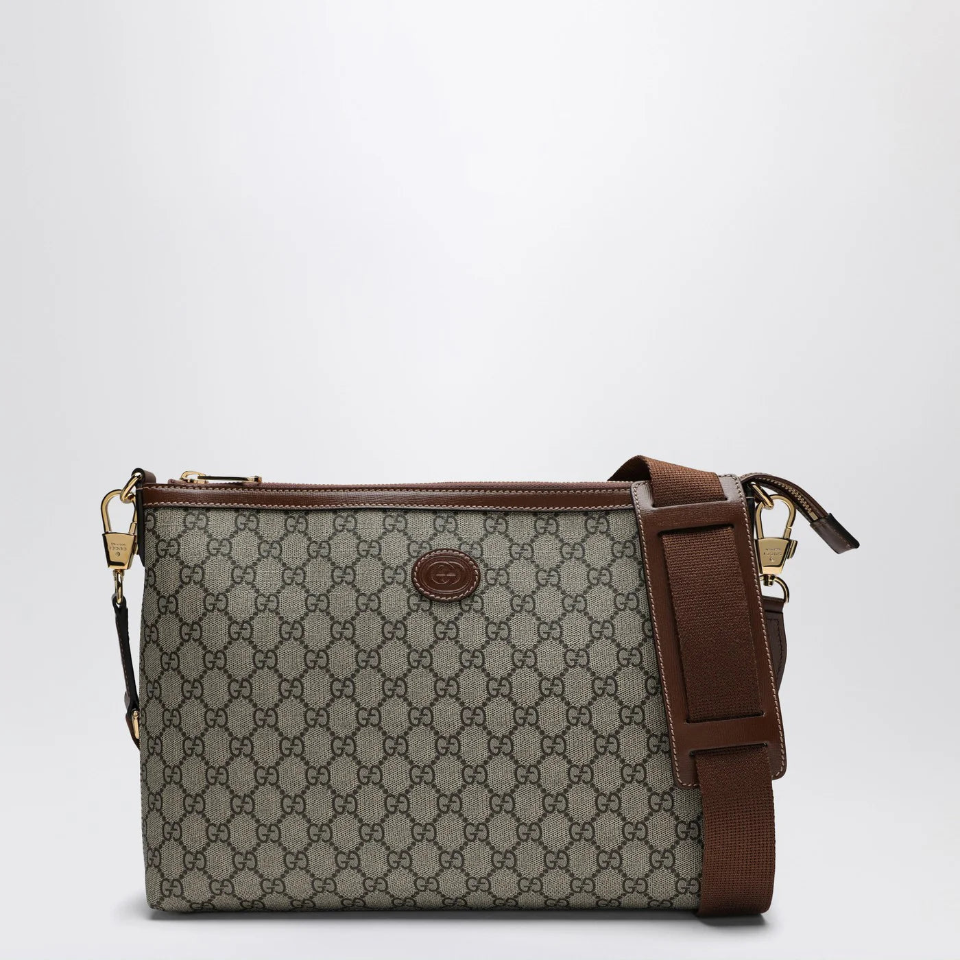 GUCCI Small shoulder bag in beige and ebony GG fabric