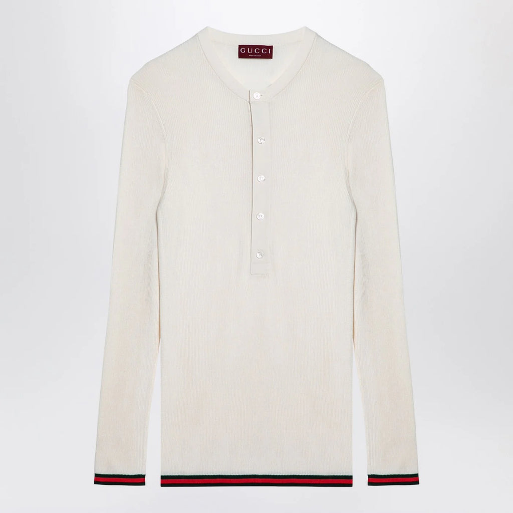 GUCCI White silk jersey with web ribbon