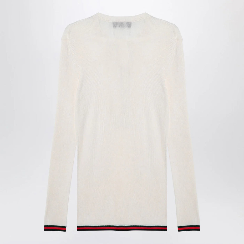 GUCCI White silk jersey with web ribbon