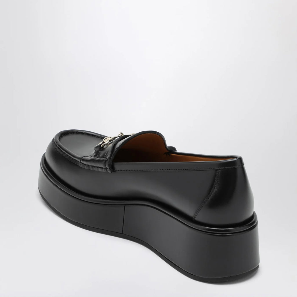 GUCCI Black loafer with platform and Horsebitt