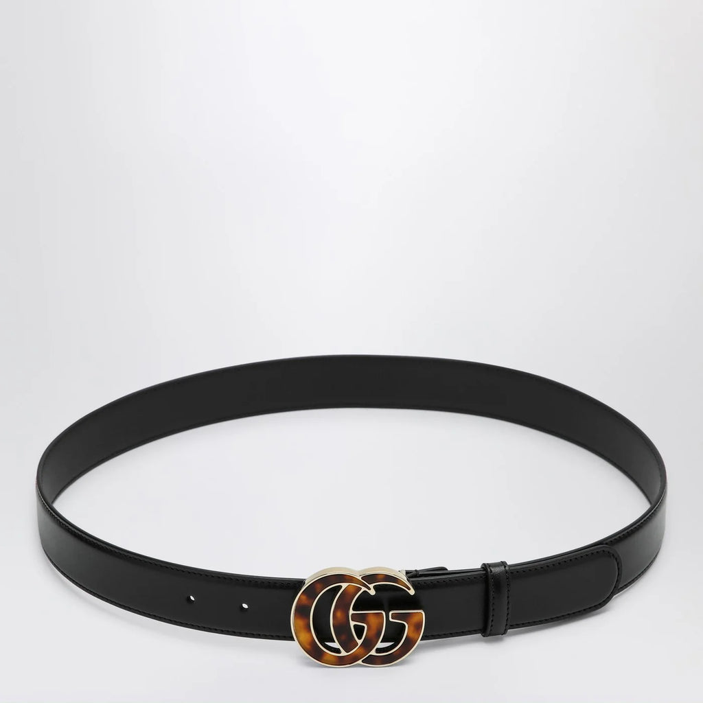 GUCCI Black belt with tortoiseshell GG