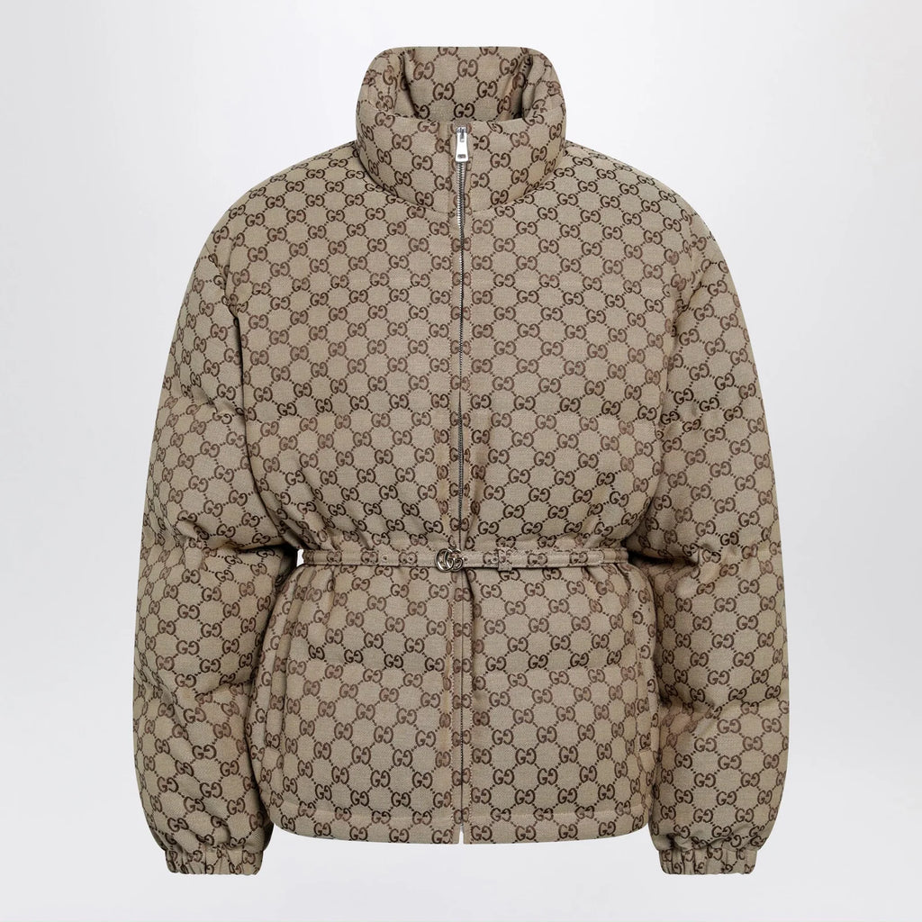 GUCCI Belted jacket in beige GG fabric