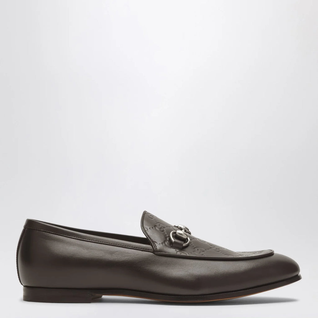 GUCCI Brown leather GG moccasin with a buckle