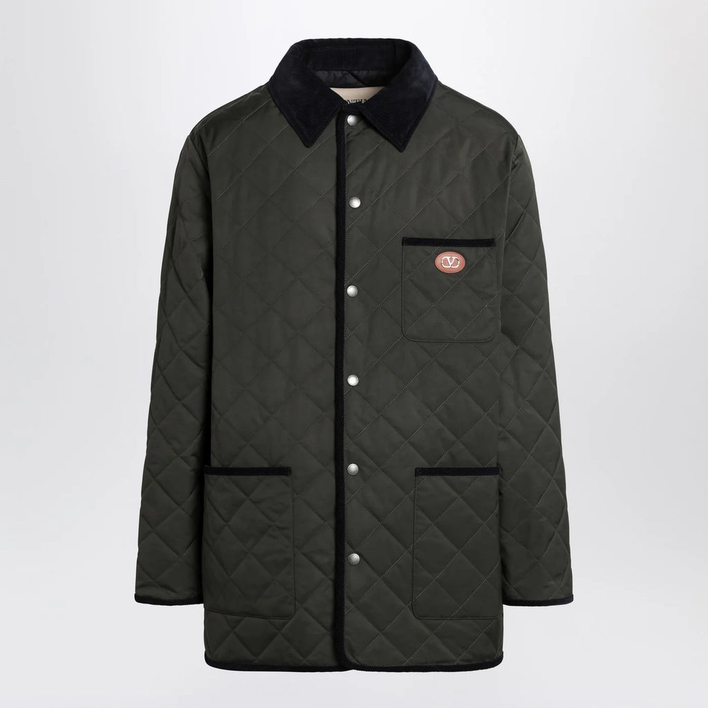 Valentino Olive green quilted jacket with VLogo patch