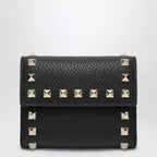 Valentino Garavani Rockstud trifold wallet in black grained calfskin