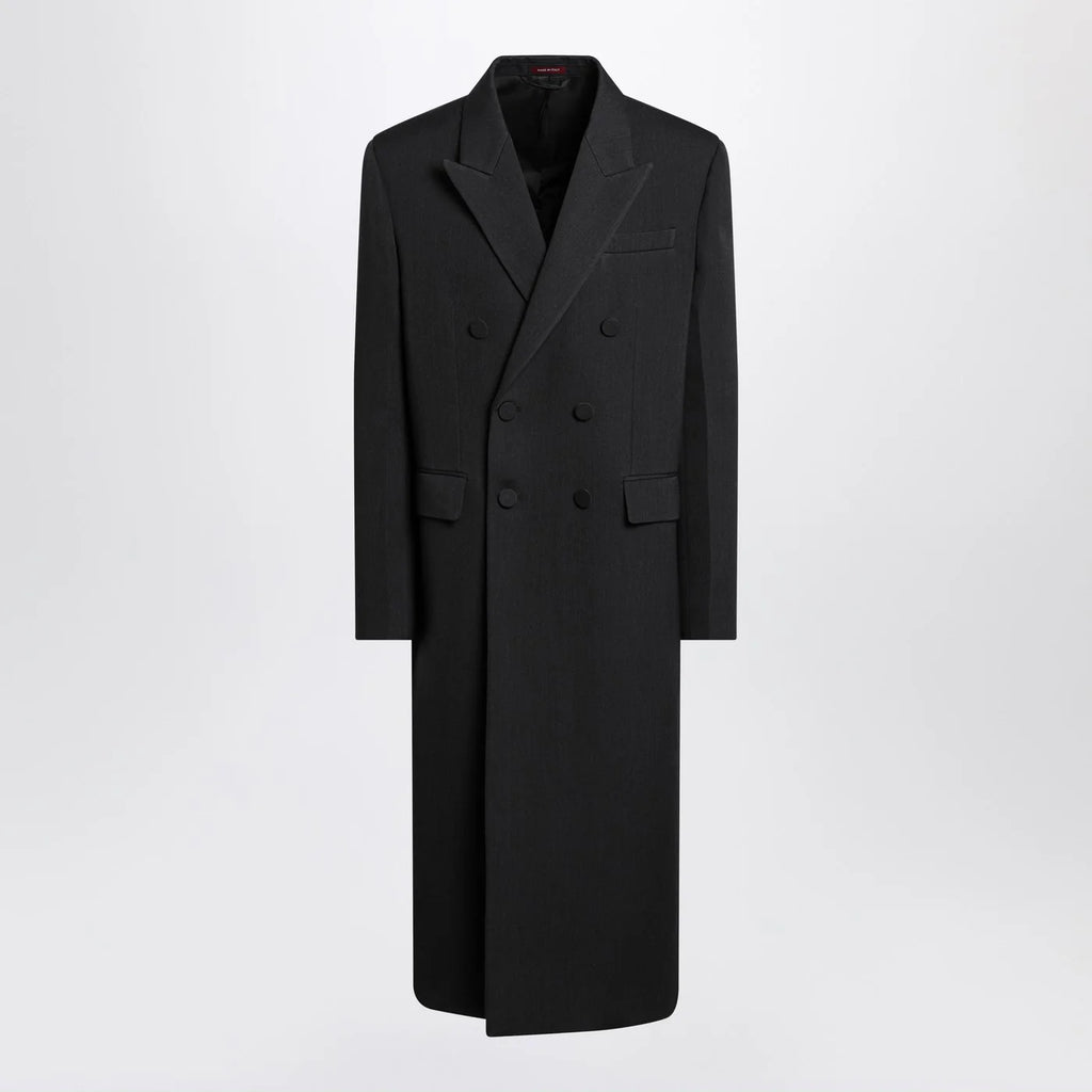 GUCCI Long double-breasted grey wool coat