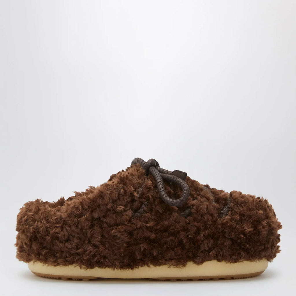 Moon Boot Dark brown curly shearling mules