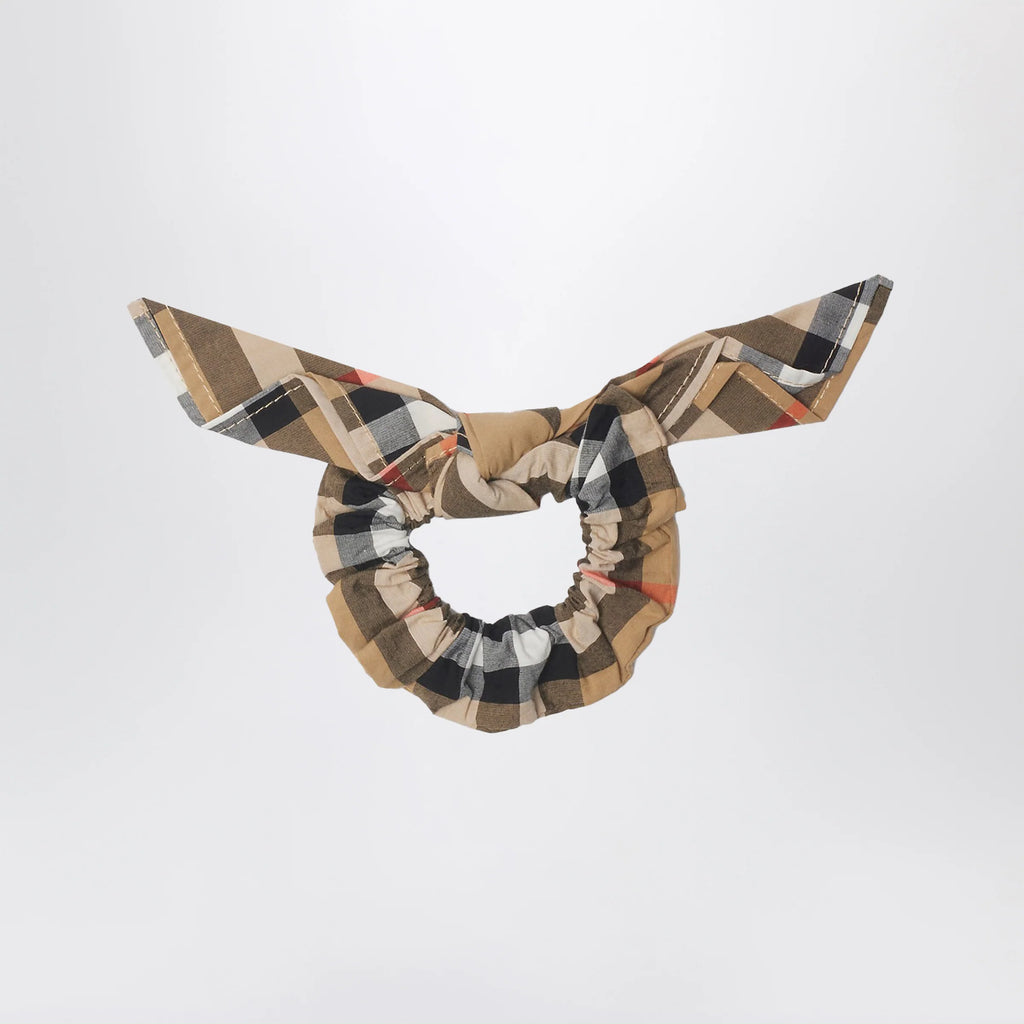 Burberry Beige Check Pattern Cotton Scrunchies