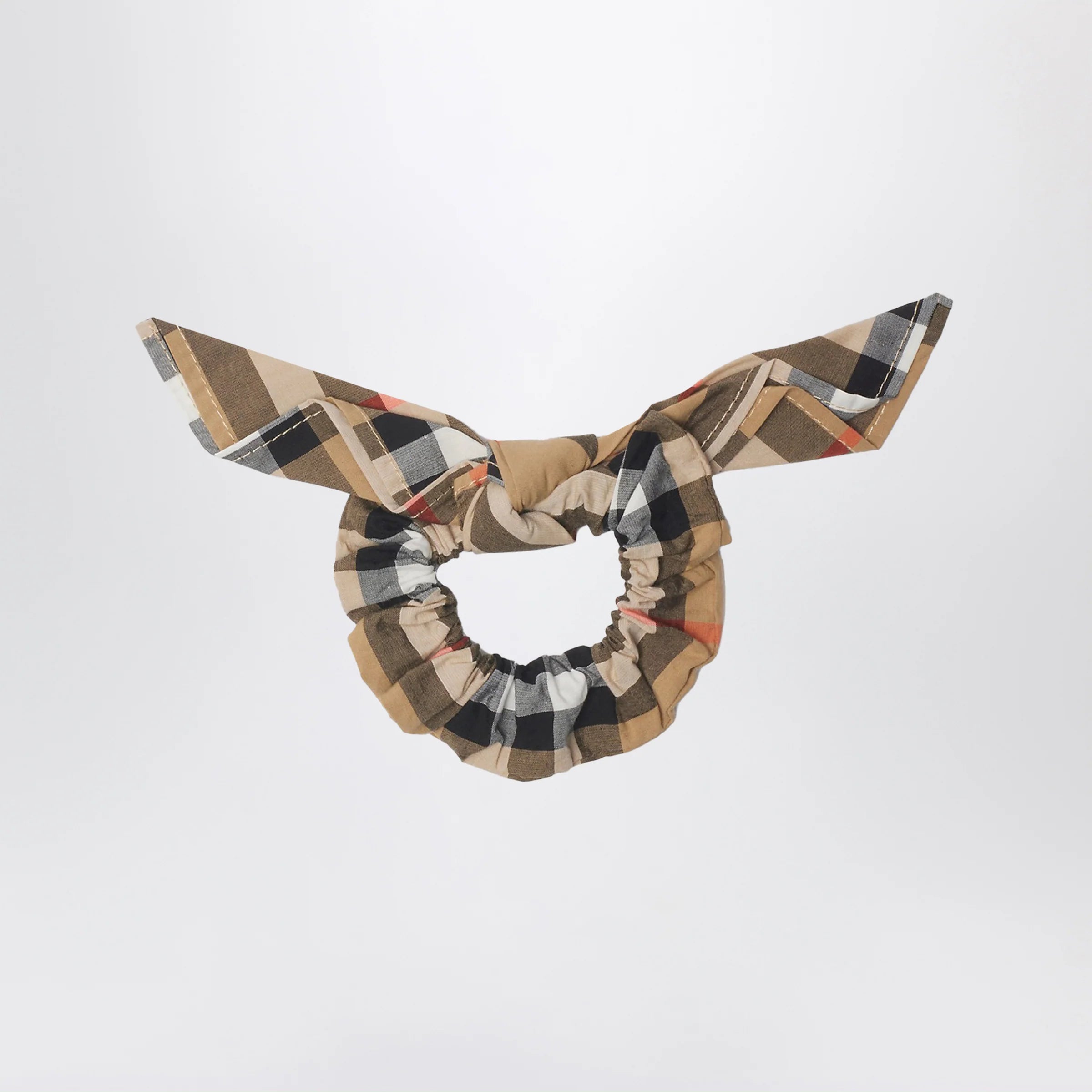 Burberry Beige Check Pattern Cotton Scrunchies