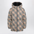 Burberry Hooded check nylon puffer jacket in sand