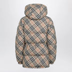 Burberry Hooded check nylon puffer jacket in sand