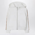 Burberry White zip hoodie with Check trims