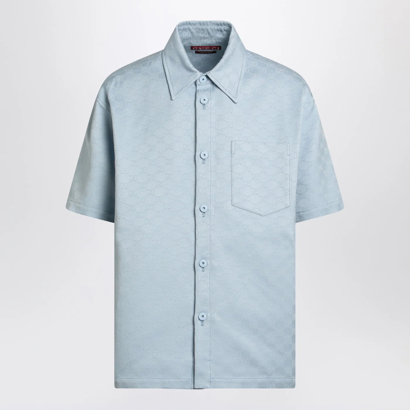 GUCCI Light blue cotton shirt with GG jacquard