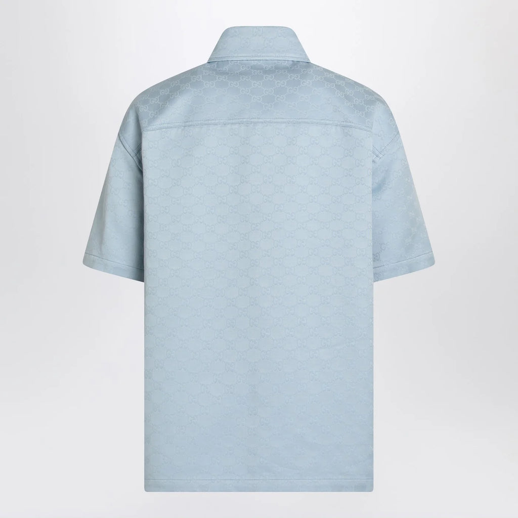 GUCCI Light blue cotton shirt with GG jacquard