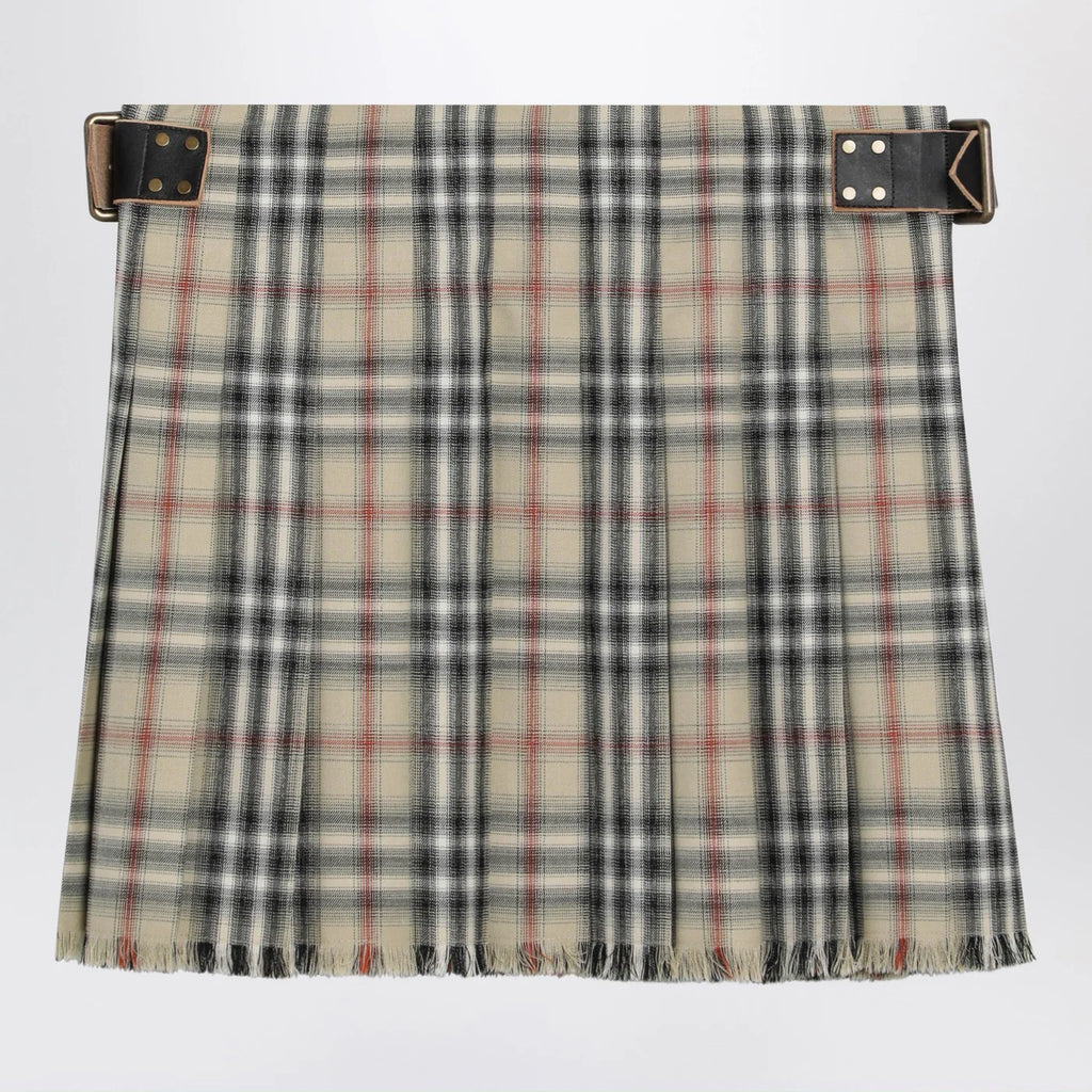 Burberry Beige wool mini kilt with Check pattern