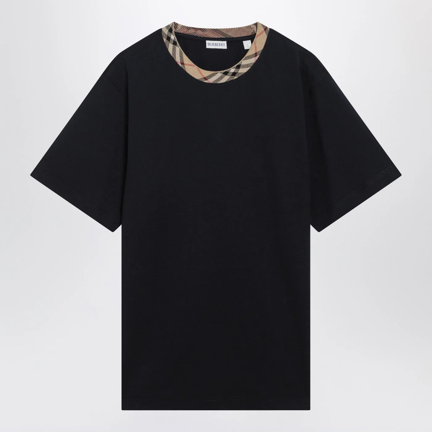 Burberry Navy T-shirt with Check trims