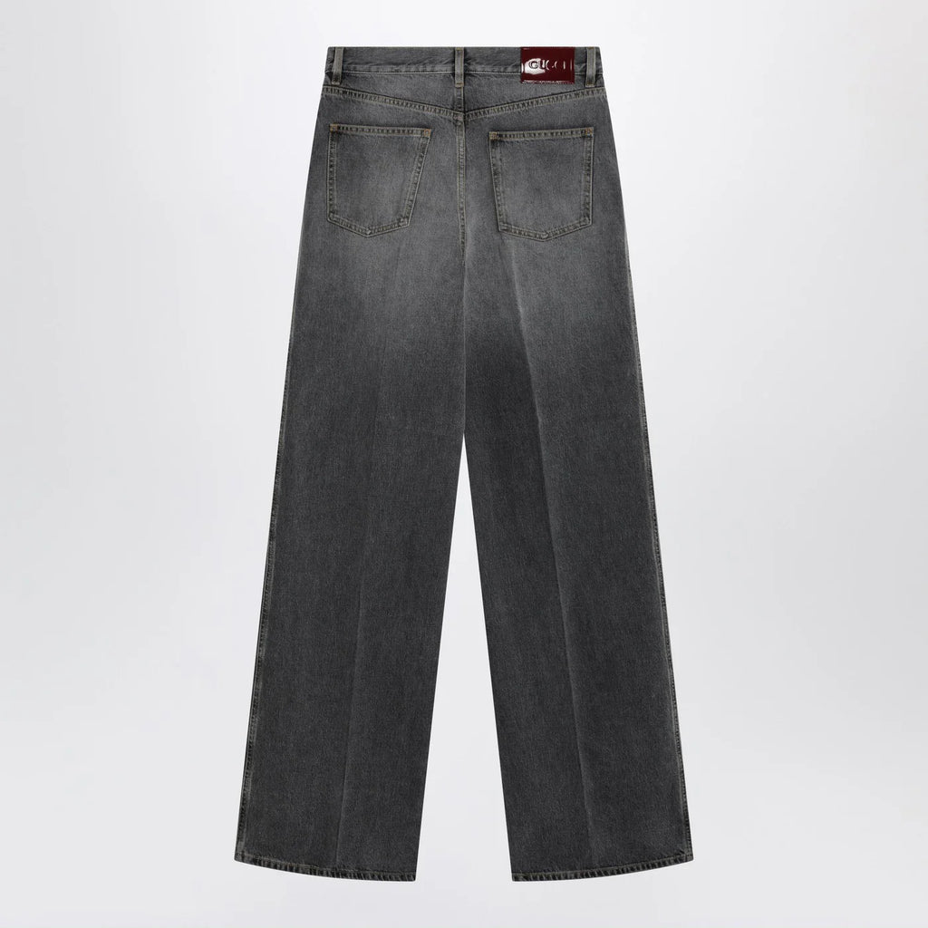 GUCCI Grey stone-washed wide-leg jeans