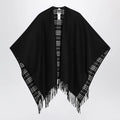 Burberry Reversible wool check cape with fringes in black