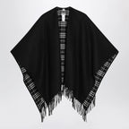 Burberry Reversible wool check cape with fringes in black