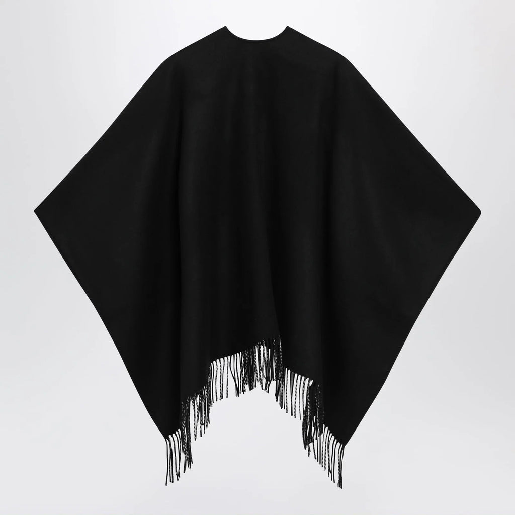 Burberry Reversible wool check cape with fringes in black