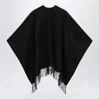 Burberry Reversible wool check cape with fringes in black