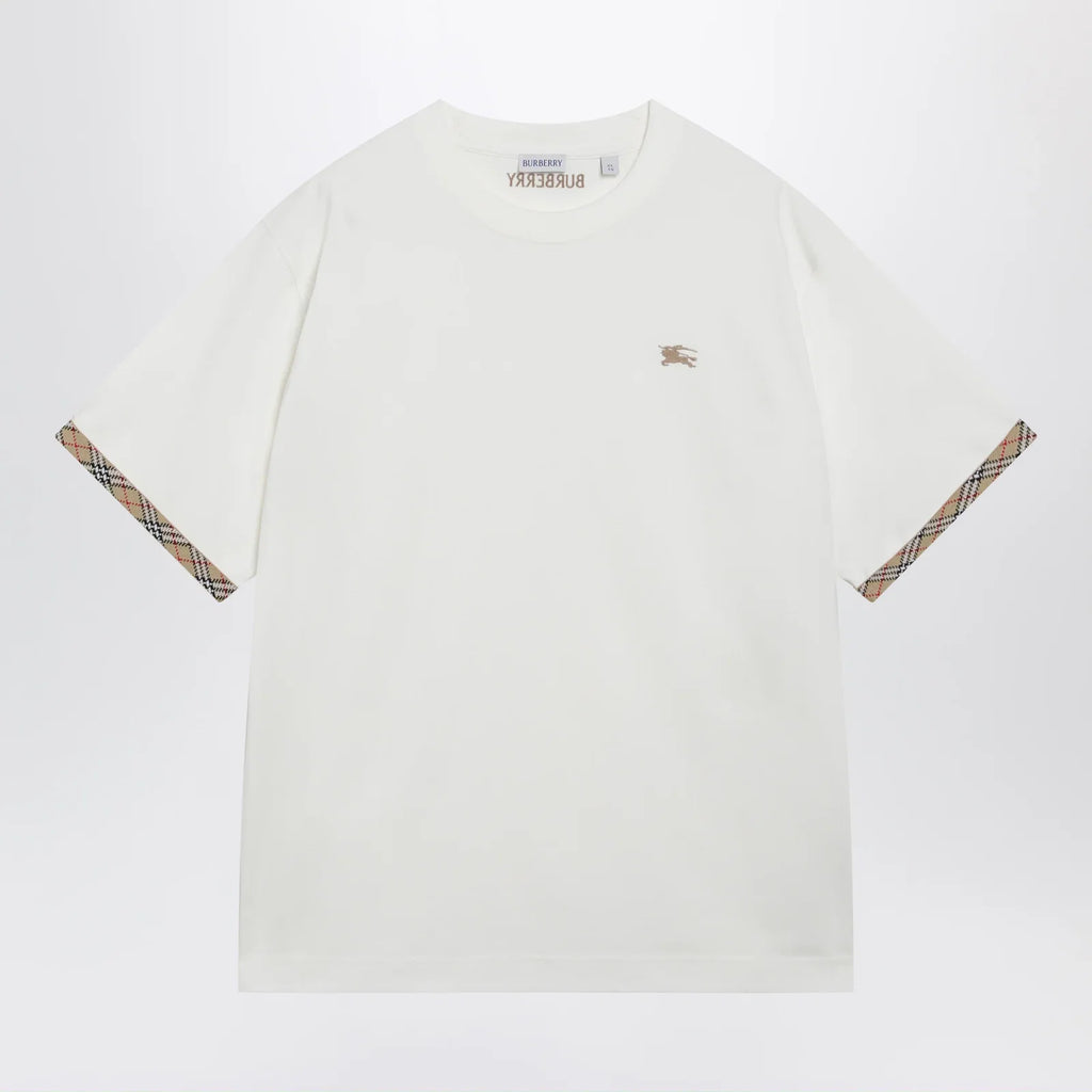 Burberry Cotton jersey T-shirt with Check trim in chalk