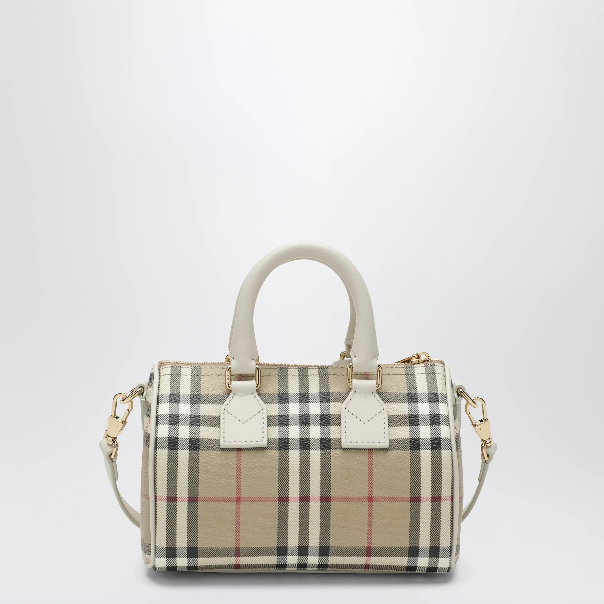 Burberry Mini Vintage Check bowling bag in coated cotton beige