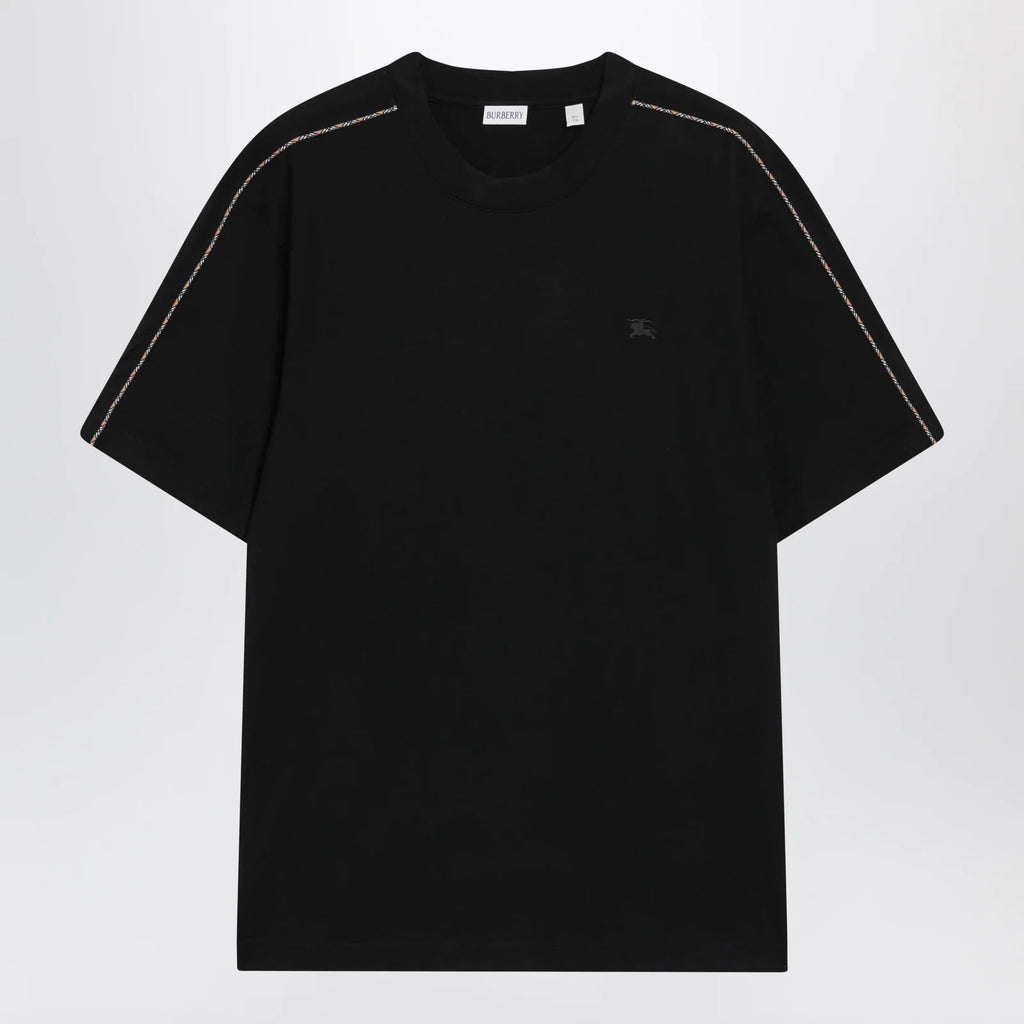 Burberry Cotton T-shirt with Check trim in black