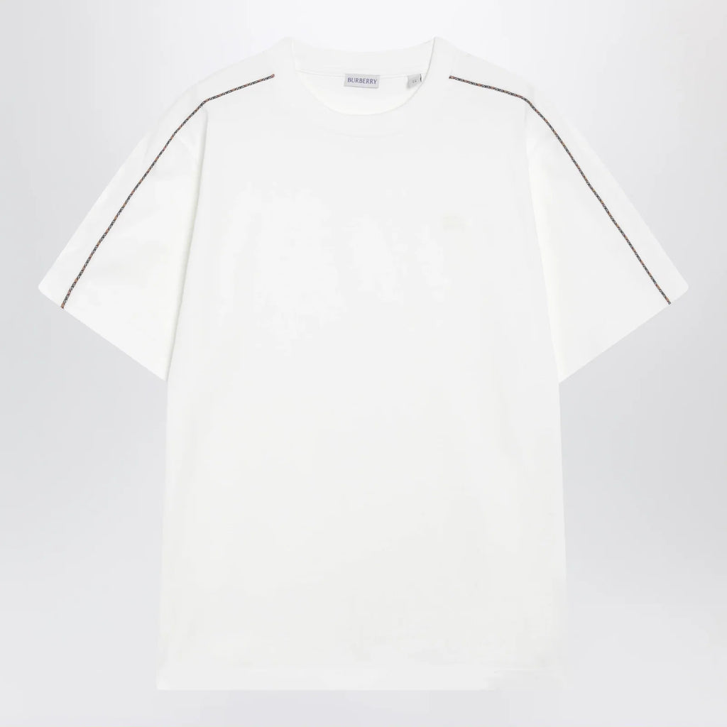 Burberry Cotton T-shirt with Check trim in Chalk