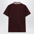 Burberry Cotton polo shirt with Check collar in vineyard red