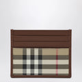 Burberry Check credit card holder in coated cotton, beige