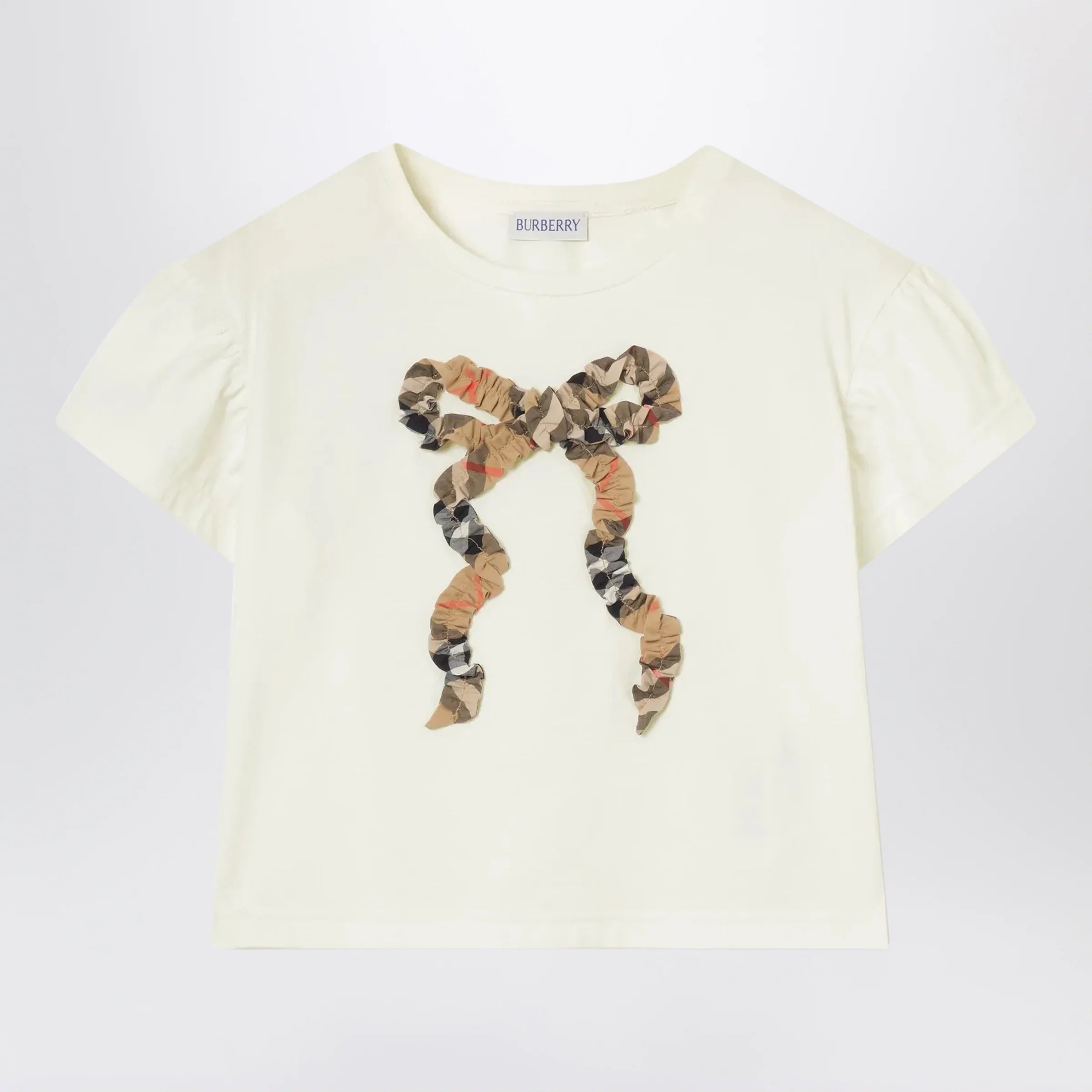 Burberry Chalk white T-shirt with bow with Checked pattern