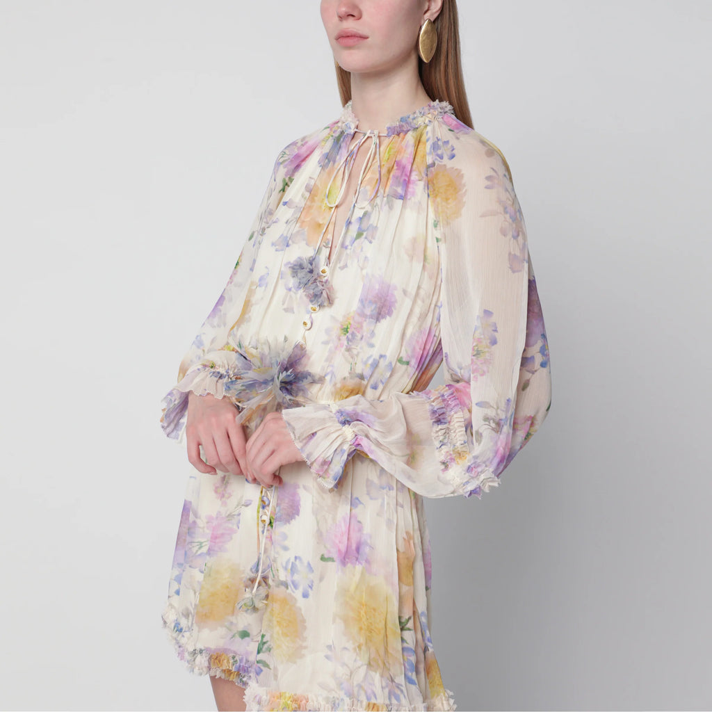 ZIMMERMANN Cream short jumpsuit with floral pattern