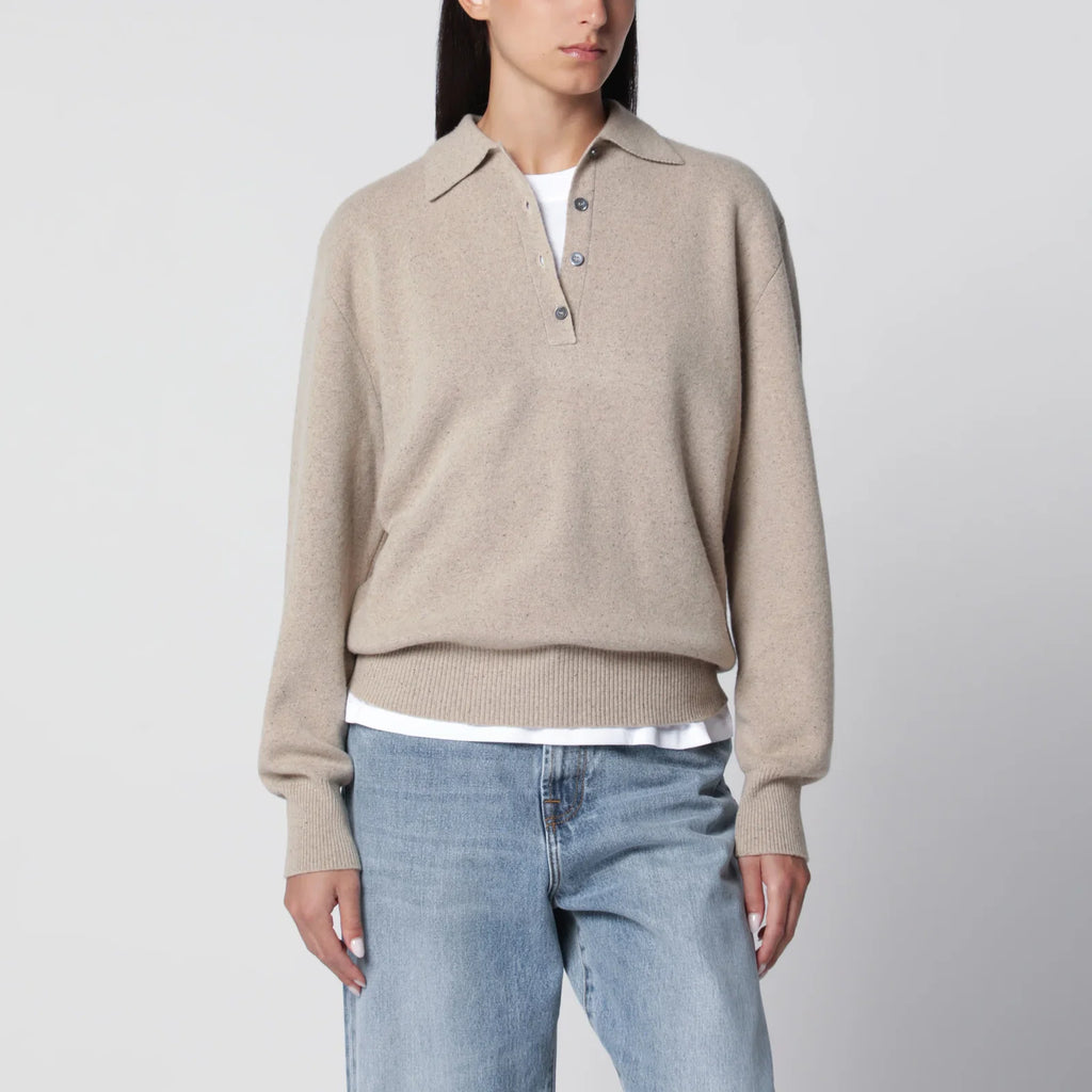 Róhe Stone Mélange Wool and Cashmere Polo Shirt
