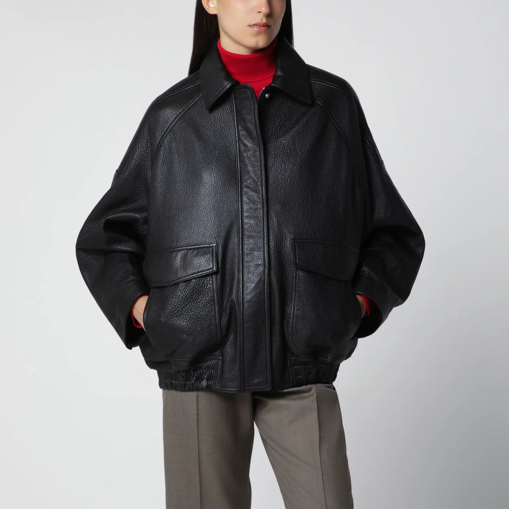 Róhe Black Grained Leather Jacket