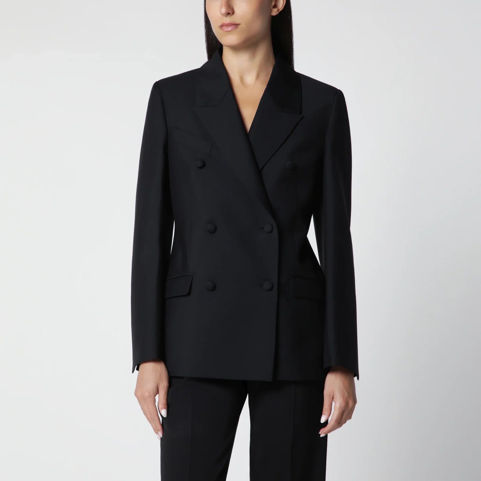 Róhe Black Double-Breasted Wool-Blend Jacket
