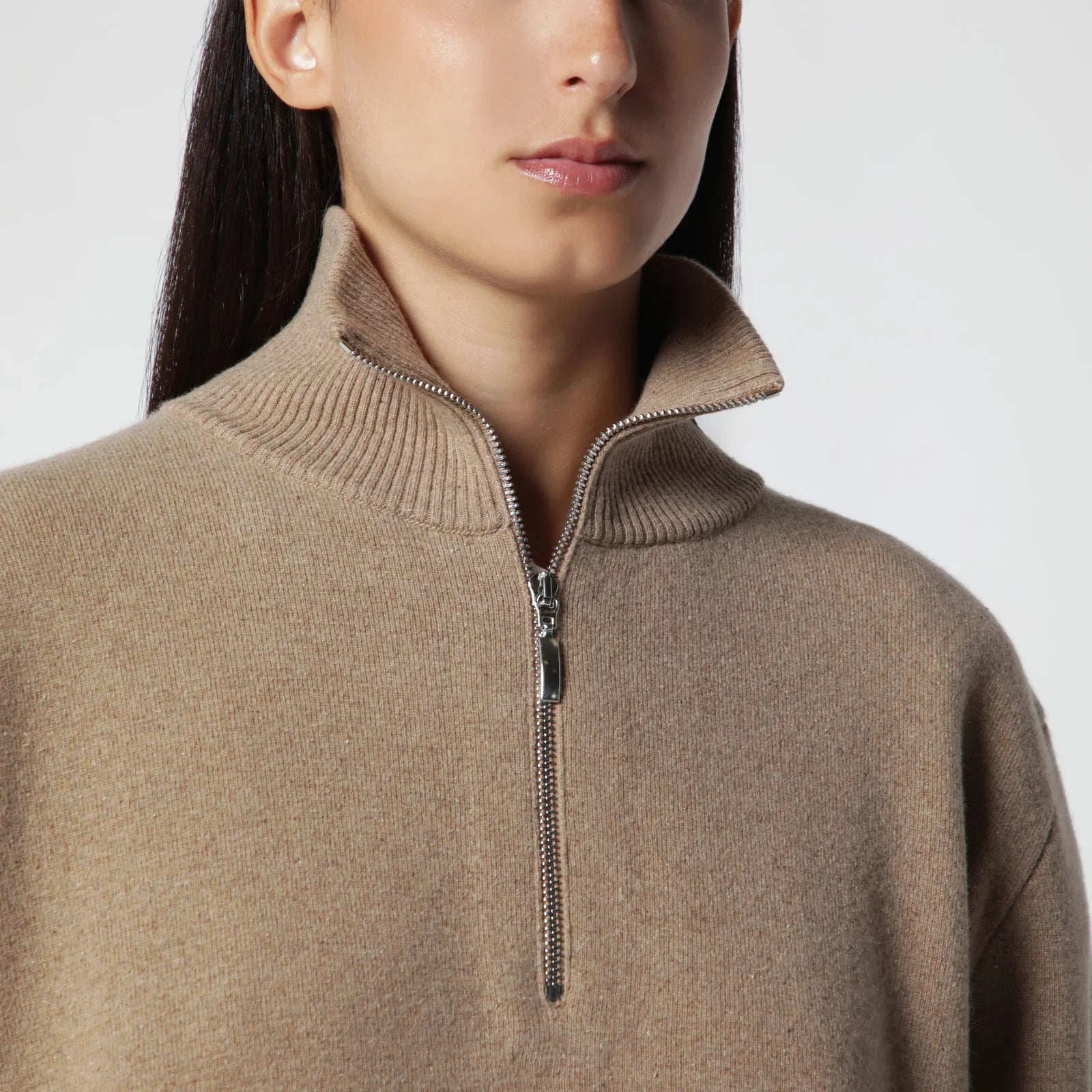 Róhe Camel Mouline Knit Zip Polo Shirt