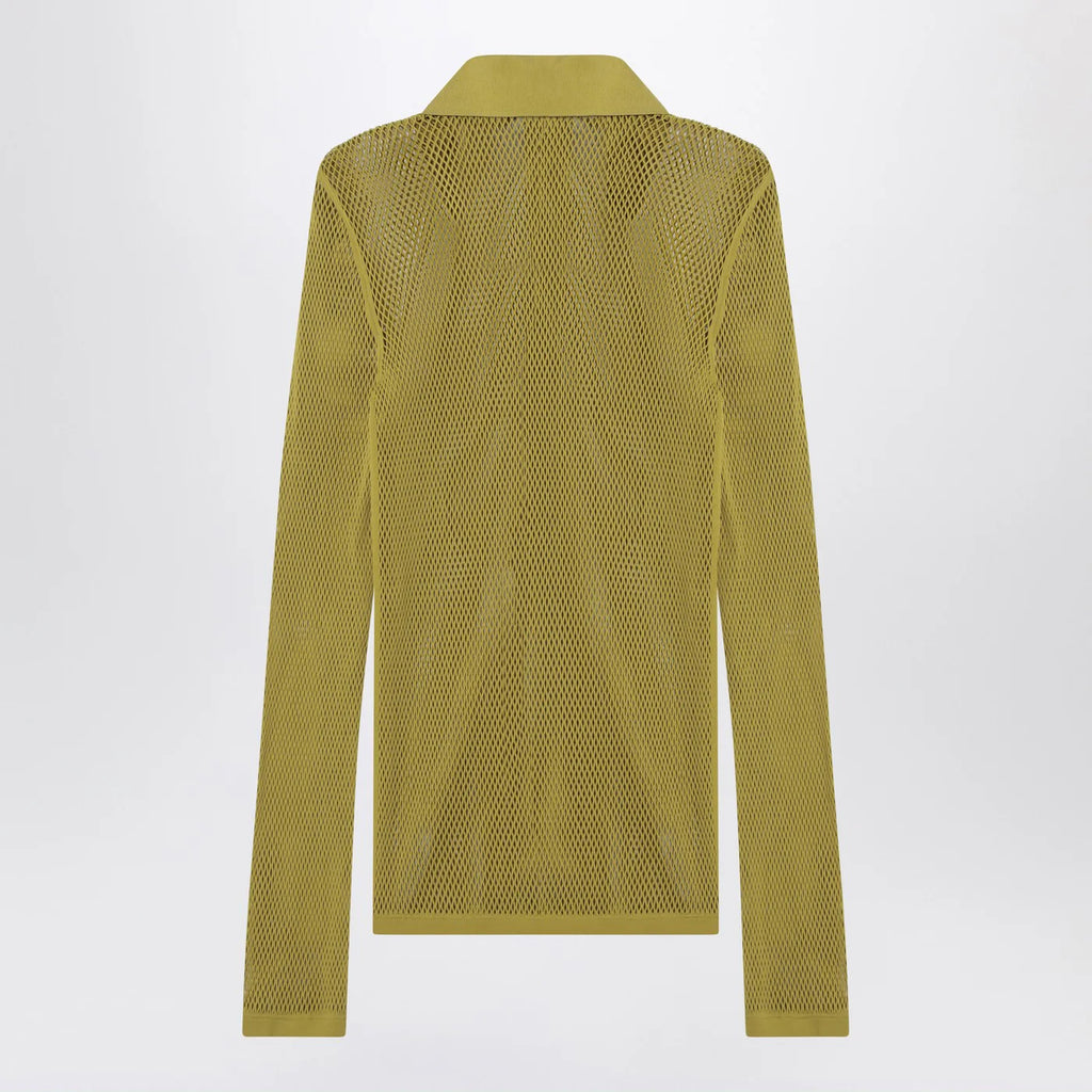 GUCCI Pistachio green perforated technical knit polo