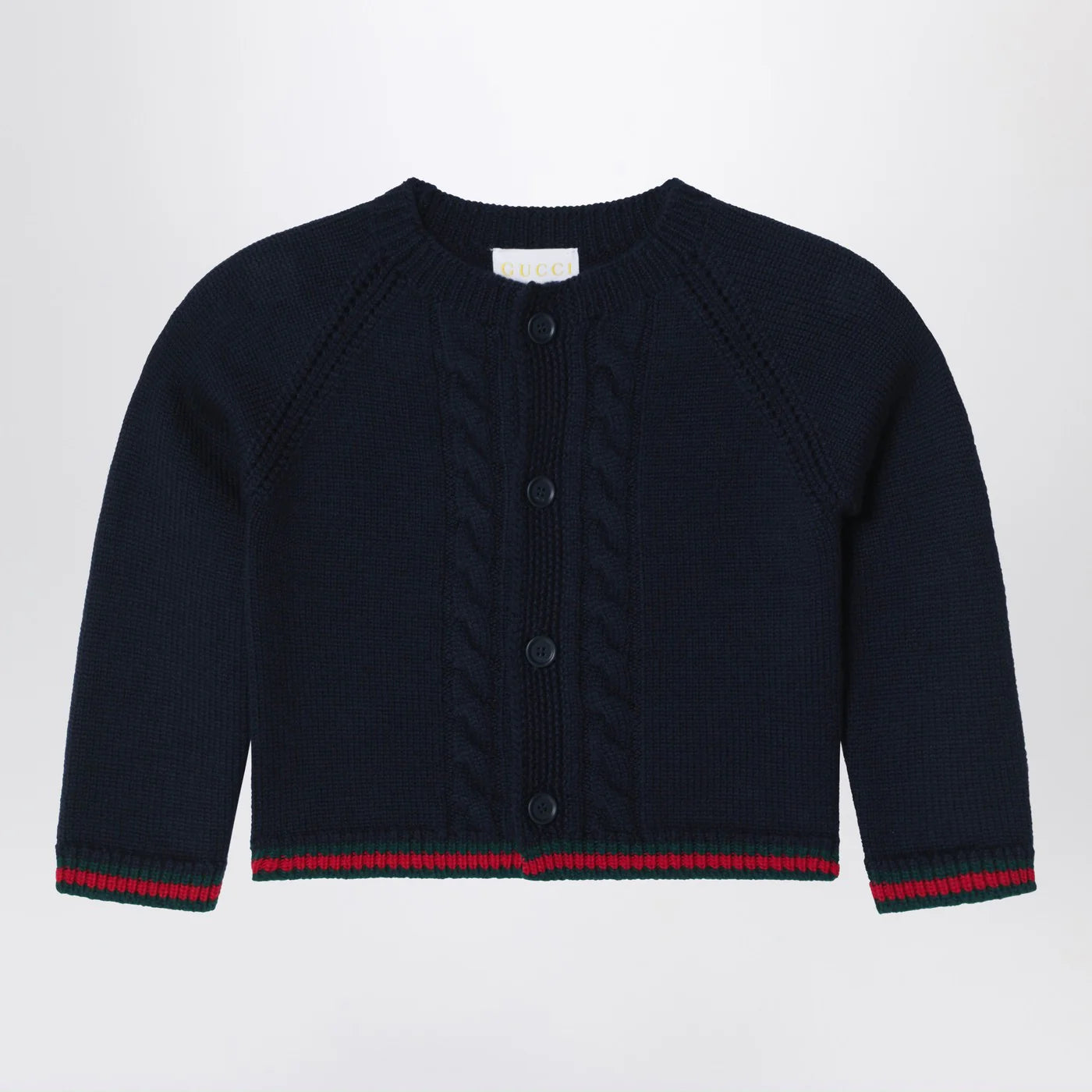 GUCCI Blue wool cardigan with Web tape