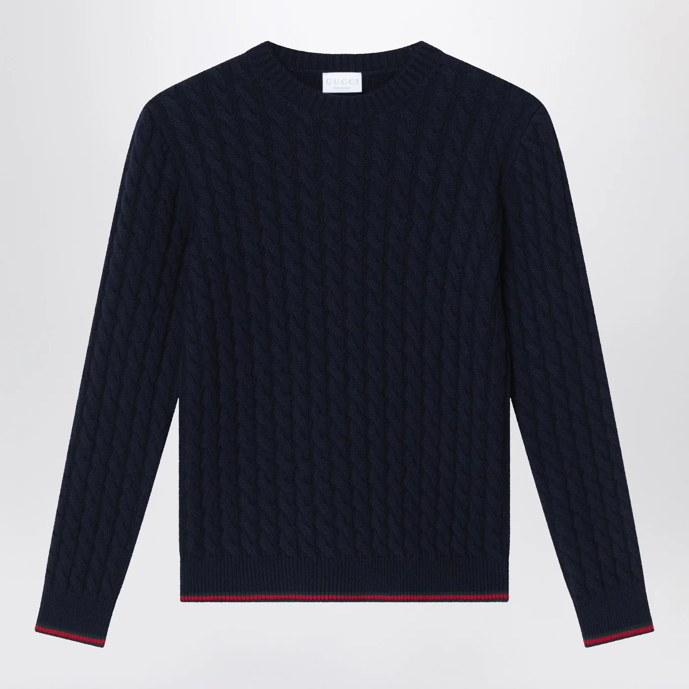 GUCCI Blue cable-knit wool sweater