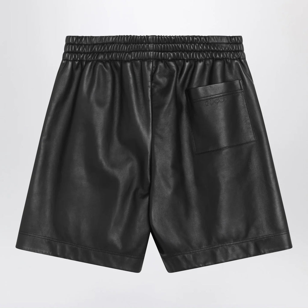 GUCCI Black leather Bermuda shorts