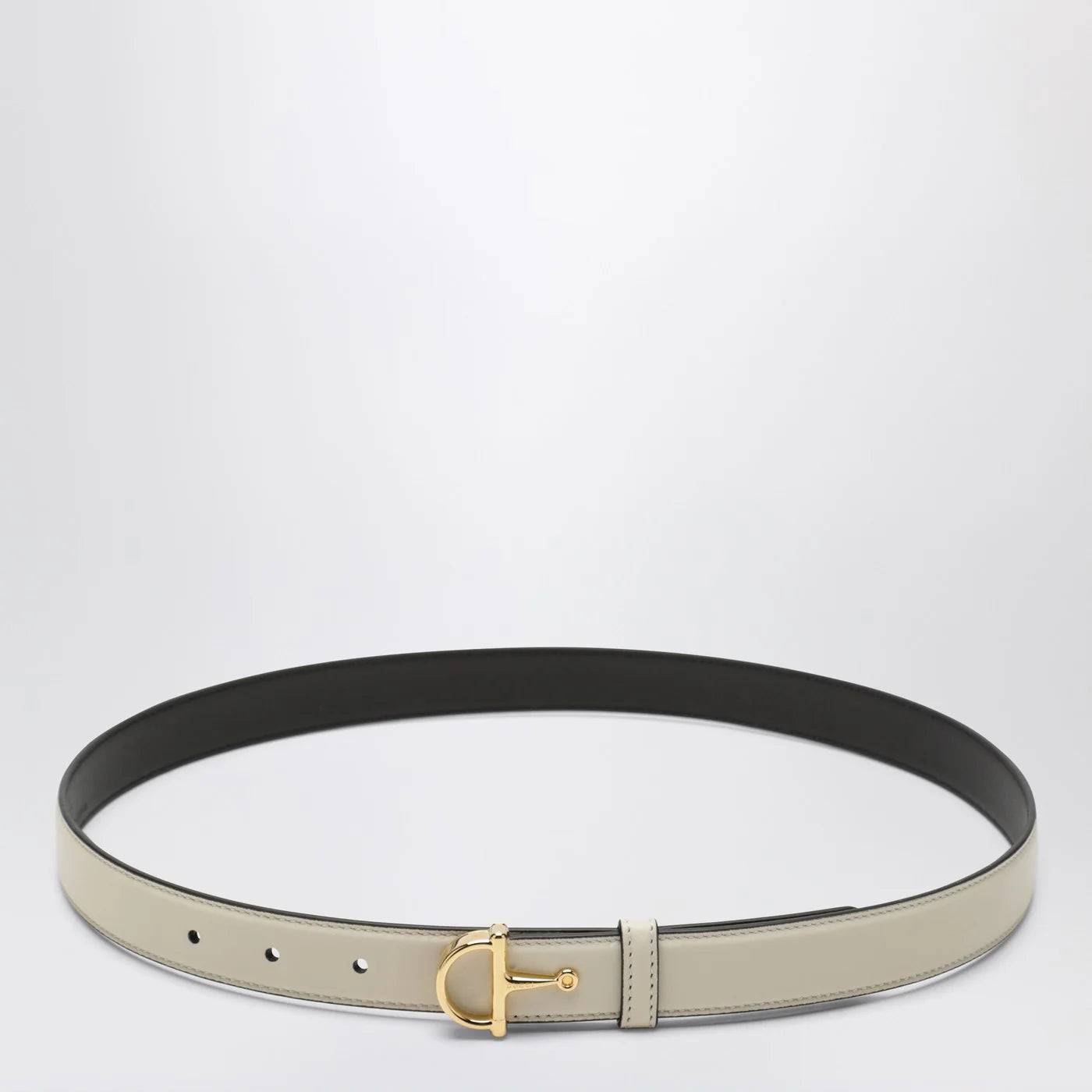 GUCCI Thin ivory belt with Half Horsebit buckle