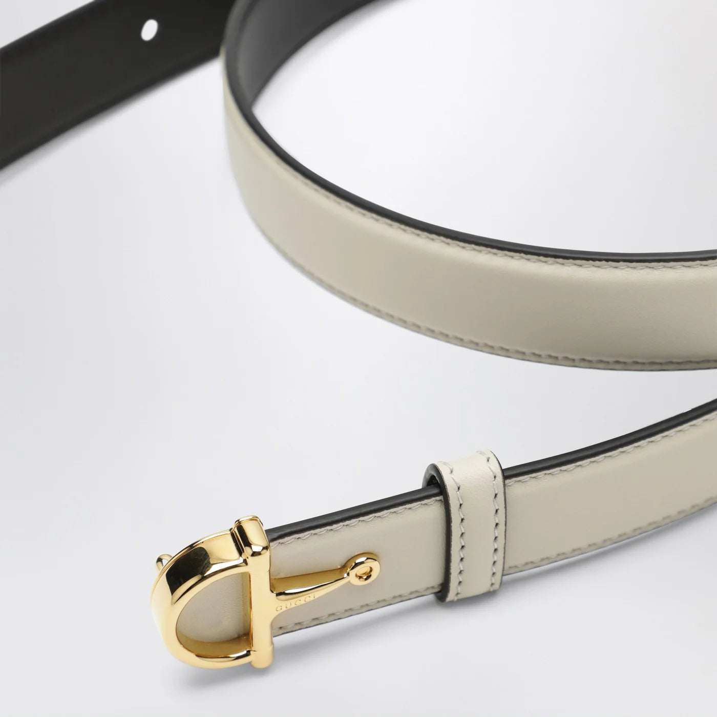 GUCCI Thin ivory belt with Half Horsebit buckle