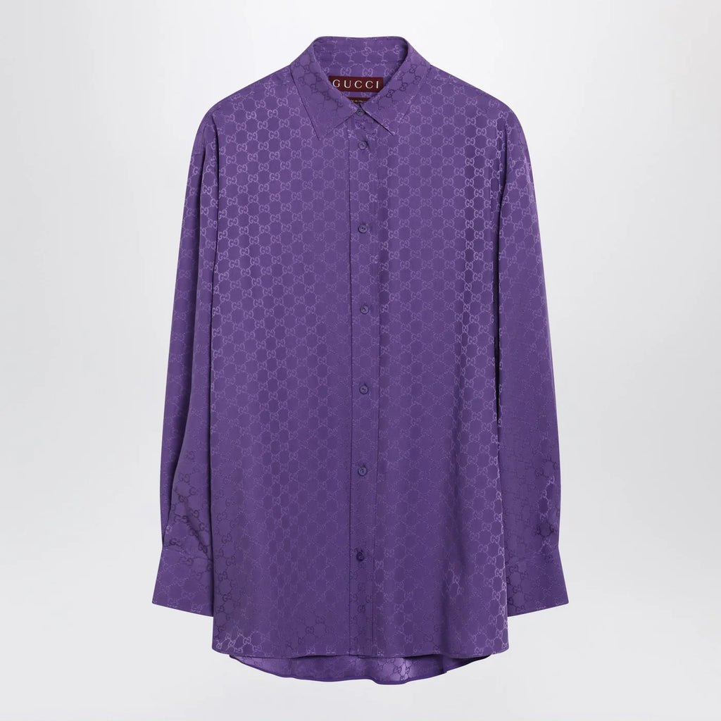GUCCI Purple oversized GG jacquard silk shirt