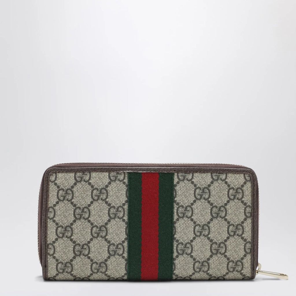 GUCCI Ophidia zip-around wallet in beige and brown GG Supreme canvas