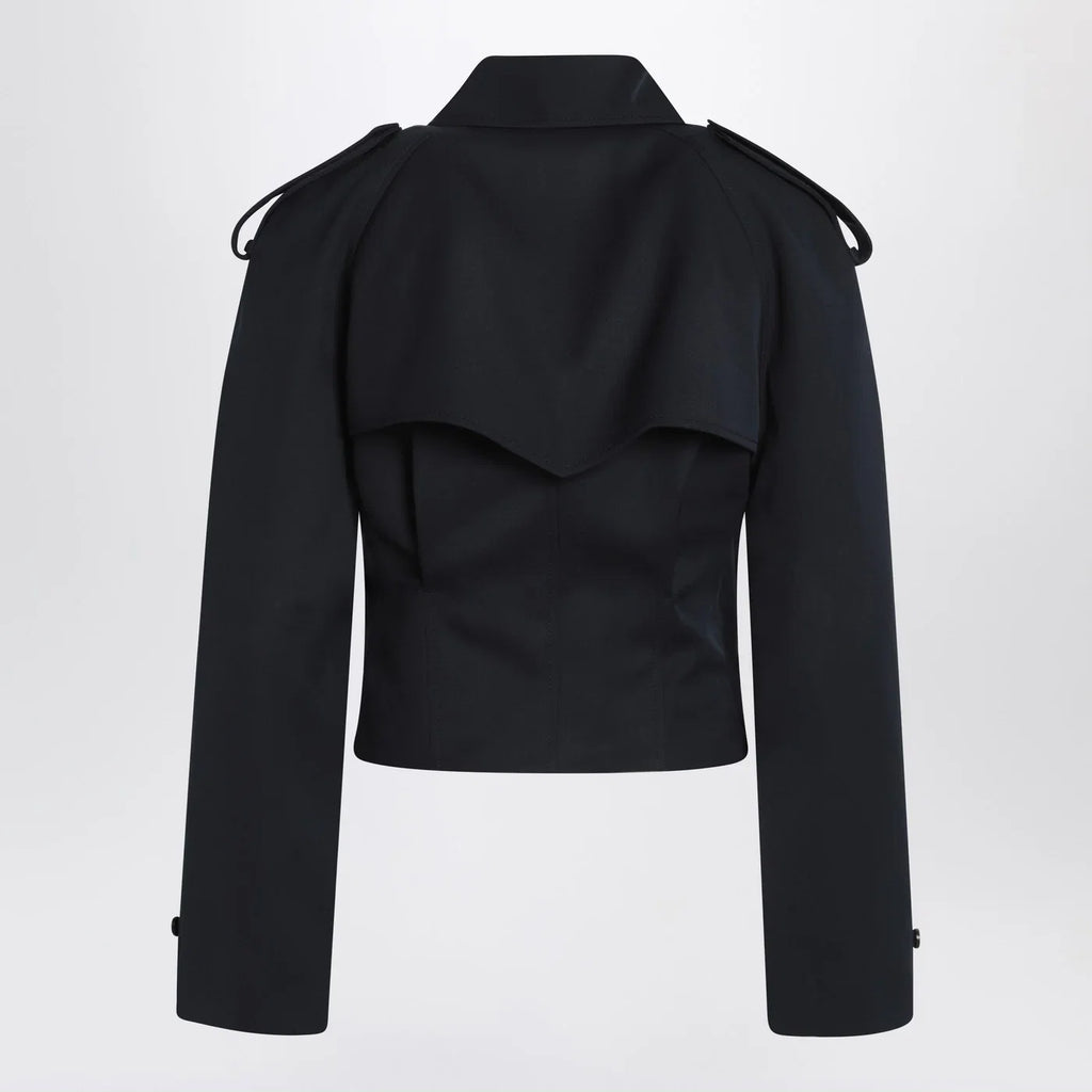 Alexander McQueen Short double-breasted navy blue jacket